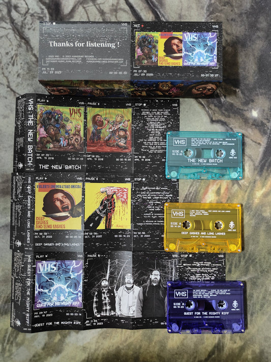 VHS - The New Batch/Deep Gashes And Long Lashes/Quest For The Mighty Riff Tape Box